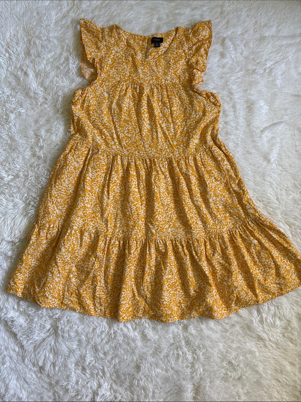 J. Crew Yellow Floral Multi Tiered Flutter Cap Sleeve Mini Dress Size 0